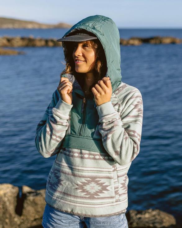 Passenger kvinner alexander hette 1/2 glidelås resirkulert polar fleece pistasjmønster/dyp hav 06024665