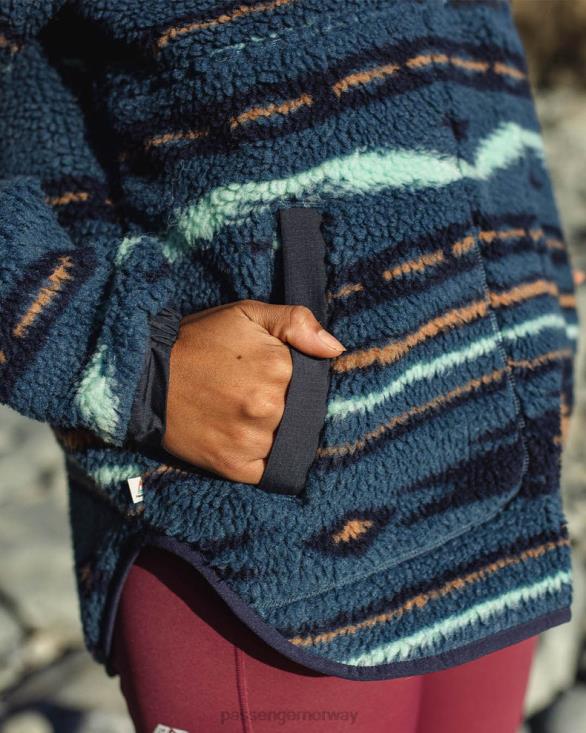 Passenger kvinner beaumont resirkulert dyppelet sherpa fleece blå korall geomønster 06024673