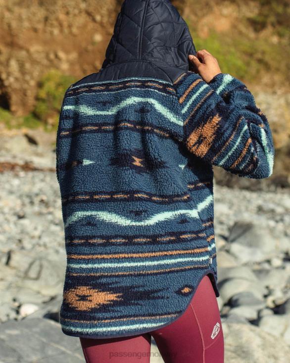 Passenger kvinner beaumont resirkulert dyppelet sherpa fleece blå korall geomønster 06024673