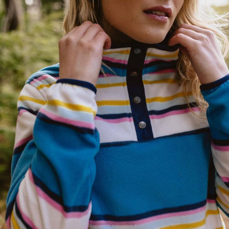 Passenger kvinner pil resirkulert polar fleece genser myk kobolt mix up stripe 06024690