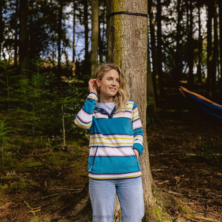 Passenger kvinner pil resirkulert polar fleece genser myk kobolt mix up stripe 06024690