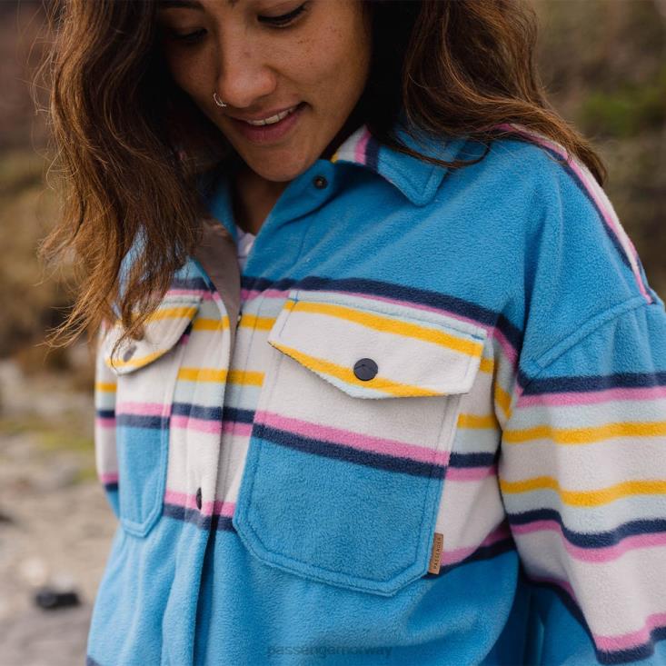 Passenger kvinner øst resirkulert polar fleece skjorte myk kobolt mix up stripe 06024695