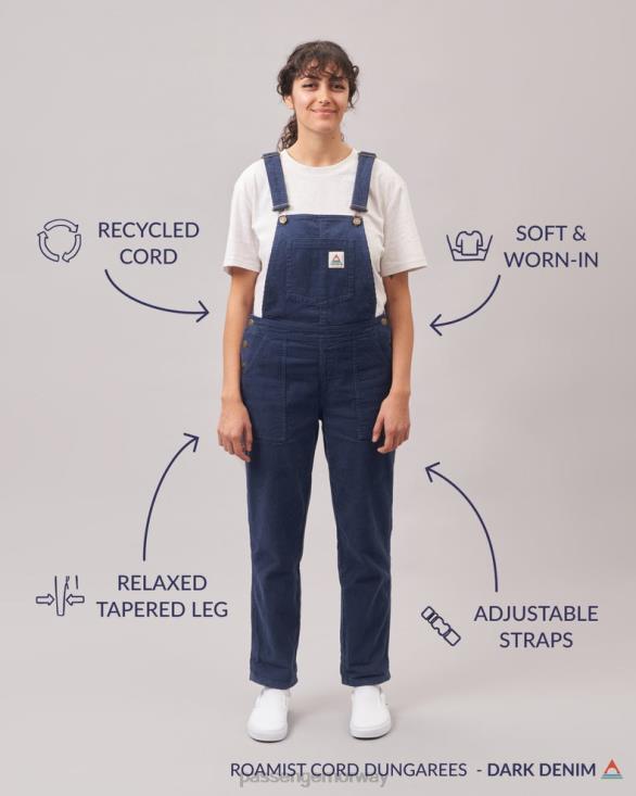 Passenger kvinner roamist cord dungarees mørk denim 06024954