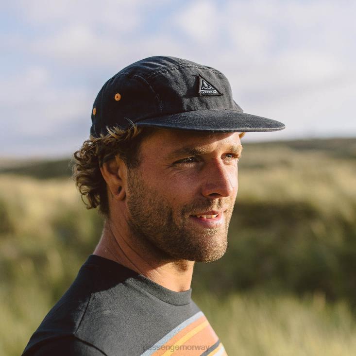 Passenger menn fixie resirkulert bomull 5 panel caps falmet svart 06024468
