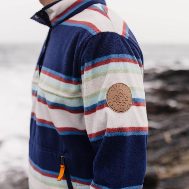Passenger menn canyon resirkulert polar fleece genser marine blandet stripe 0602468