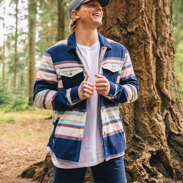 Passenger menn lønn resirkulert polar fleece skjorte marine blandet stripe 0602470