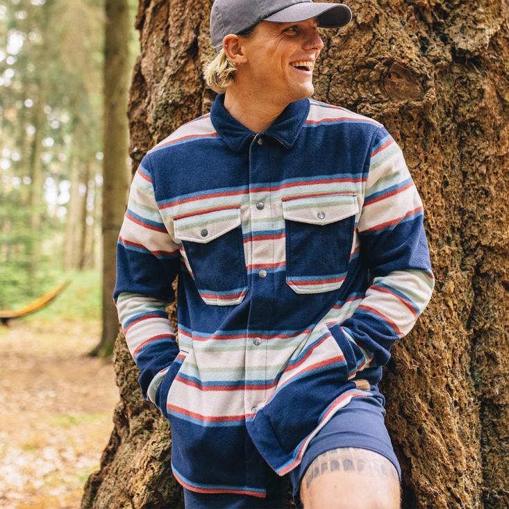 Passenger menn lønn resirkulert polar fleece skjorte marine blandet stripe 0602470