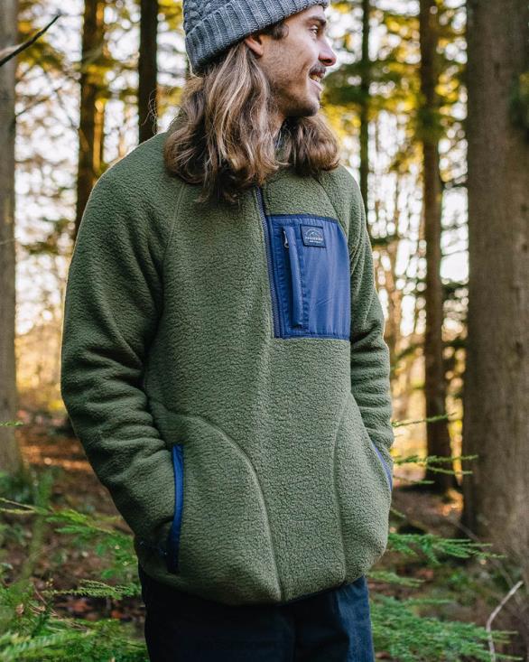 Passenger menn offgrid resirkulert sherpa 1/4 glidelås fleece khaki 0602450
