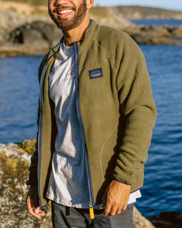 Passenger menn tripper resirkulert sherpa full zip fleece khaki 0602445