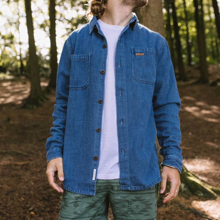 Passenger menn backcountry organisk bomull denim ls skjorte vasket denim 06024243